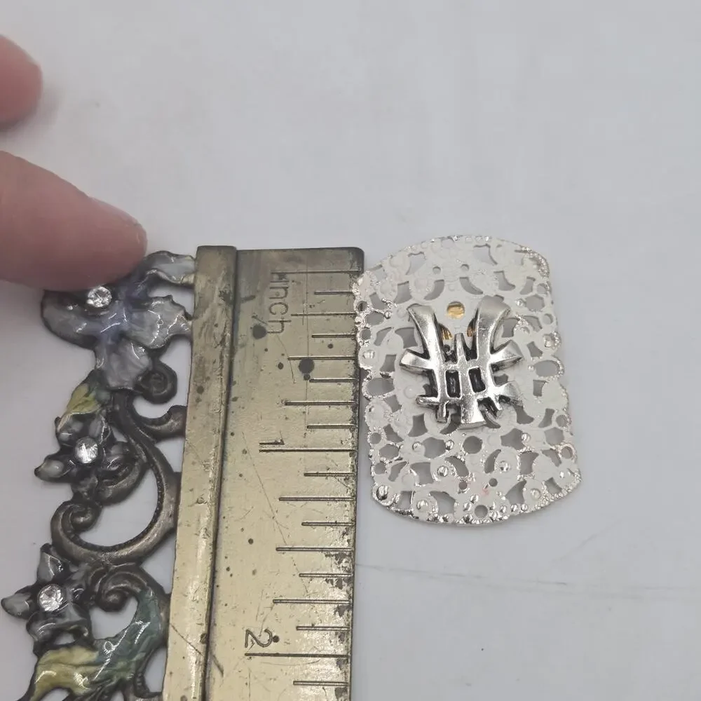 Vtg West Germany Asian Inspired Filigree Clip On Earrings Silver Tone Statement
